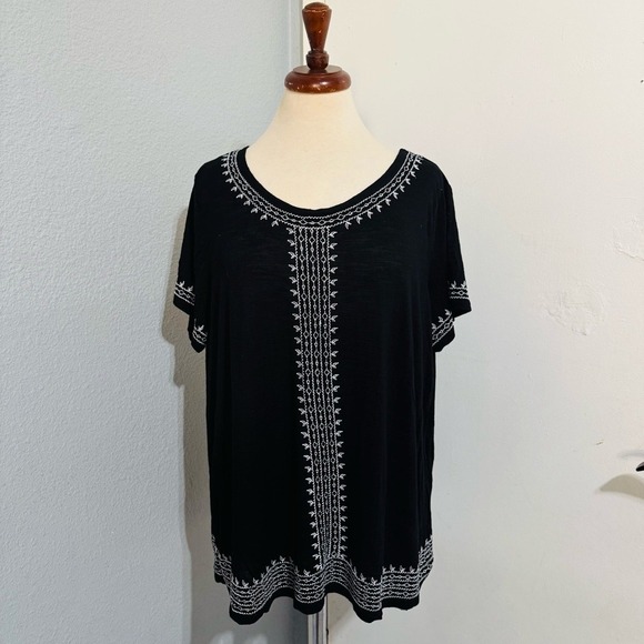 Rafaella Black Bohemian Embroidered Women's Relaxed Fit Lightweight Top Size XL‎ - Picture 6 of 17
